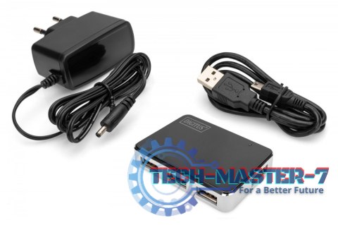 HUB/Koncentrator 4-portowy USB 2.0 HighSpeed, aktywny, czarno-srebrny HUB/Koncentrator 4-portowy USB 2.0 HighSpeed, aktywny, czarno-srebrny