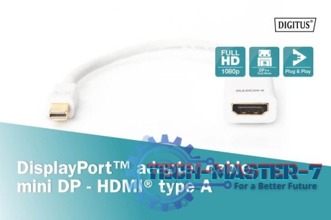 Kabel adapter Displayport 1080p 60Hz FHD Typ miniDP/HDMI A M/Ż biały 0,15m Kabel adapter Displayport 1080p 60Hz FHD Typ miniDP/HDMI A M/Ż biały 0,15m