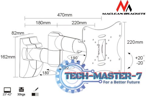 Uchwyt do monitora 23-42'' 30 kg uniwersalny MC-503A S max vesa 200 srebrny Uchwyt do monitora 23-42'' 30 kg uniwersalny MC-503A S max vesa 200 srebrny