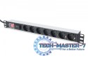Listwa zasilająca PDU 19" RACK 7xSchuko, 2m 1xSchuko, 16A, wł./wył., zab.przepięciowe, aluminiowa