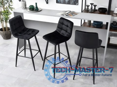 Hoker stołek barowy wysokie krzesło podnóżek welur czarny ModernHome ModernHome Hoker stołek barowy wysokie krzesło podnóżek welur czarny ModernHome ModernHome
