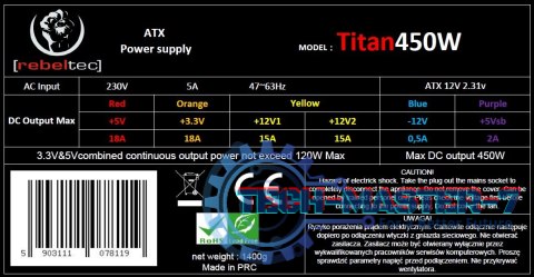 Zasilacz uniwersalny komputerowy ATX ver. 2.31 TITAN 450 Zasilacz uniwersalny komputerowy ATX ver. 2.31 TITAN 450