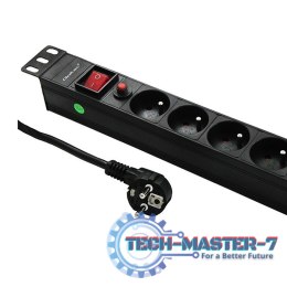 Listwa zasilająca do RACK 19cali | 1U | 6A | PDU | 6xSCHUKO | 2m