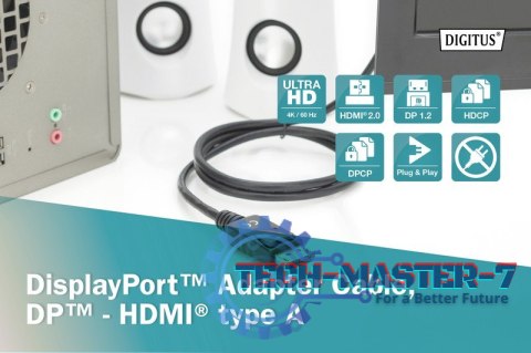 Kabel adapter DisplayPort 1.2 z zatrzaskiem 4K 60Hz UHD Typ DP/HDMI A M/M czarny 3m Kabel adapter DisplayPort 1.2 z zatrzaskiem 4K 60Hz UHD Typ DP/HDMI A M/M czarny 3m