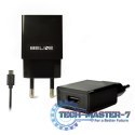Ładowarka sieciowa USB + microUSB 1A czarna