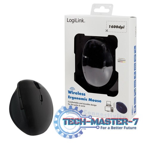 Radiowa mysz optyczna 2.4GHz 1600dpi czarna ergonomiczna Radiowa mysz optyczna 2.4GHz 1600dpi czarna ergonomiczna