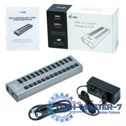 Hub USB3.0 z ładowaniem, 13 portów, zasilacz 60W