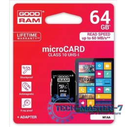 Karta pamięci microSD 64GB CL10 UHS I + adapter