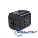 PA-TA01 Black uniwersalny podróżny adapter sieciowy 2xUSB+1xUSB C | 7.8A | pasuje w 150 krajach