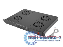 Panel wentylacyjny LCD poziomy 1U z termostatem do szaf, 19 cali, 4 wentylatory, 230V, czarny