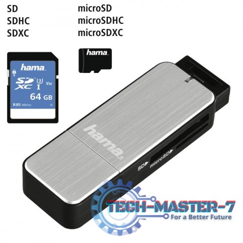 Czytnik kart SD/microSD USB 3.0 srebrny Czytnik kart SD/microSD USB 3.0 srebrny