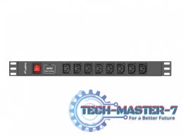 Listwa zasilająca Rack PDU 19 cali 1U 16A 8X IEC C13 2m czarna C20