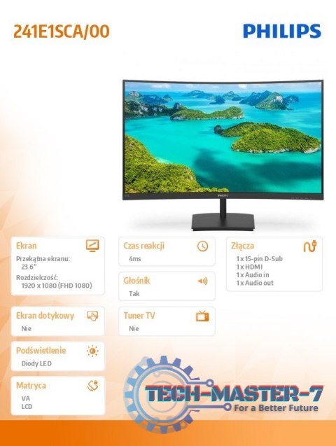 Monitor 241E1SCA 23.6 cali VA Curved HDMI Głośniki Monitor 241E1SCA 23.6 cali VA Curved HDMI Głośniki