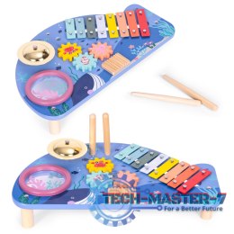 Stolik z instrumentami stół muzyczny cymbałki talerz perkusyjny tarka motyw morski ECOTOYS ECOTOYS