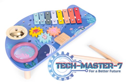Stolik z instrumentami stół muzyczny cymbałki talerz perkusyjny tarka motyw morski ECOTOYS ECOTOYS Stolik z instrumentami stół muzyczny cymbałki talerz perkusyjny tarka motyw morski ECOTOYS ECOTOYS