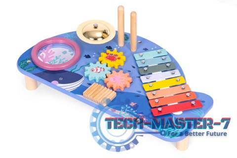 Stolik z instrumentami stół muzyczny cymbałki talerz perkusyjny tarka motyw morski ECOTOYS ECOTOYS Stolik z instrumentami stół muzyczny cymbałki talerz perkusyjny tarka motyw morski ECOTOYS ECOTOYS