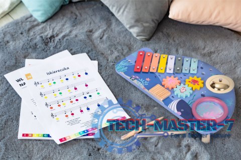 Stolik z instrumentami stół muzyczny cymbałki talerz perkusyjny tarka motyw morski ECOTOYS ECOTOYS Stolik z instrumentami stół muzyczny cymbałki talerz perkusyjny tarka motyw morski ECOTOYS ECOTOYS