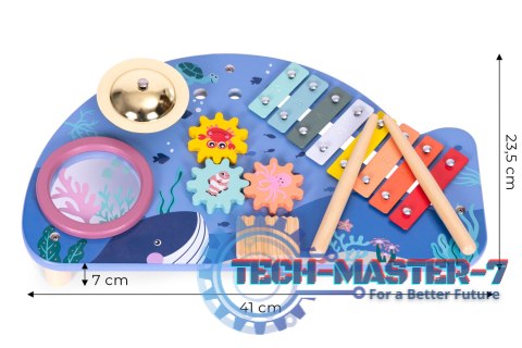 Stolik z instrumentami stół muzyczny cymbałki talerz perkusyjny tarka motyw morski ECOTOYS ECOTOYS Stolik z instrumentami stół muzyczny cymbałki talerz perkusyjny tarka motyw morski ECOTOYS ECOTOYS