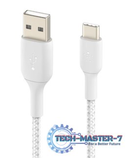 Kabel Braided USB-C USB-A 15cm biały