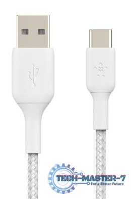 Kabel Braided USB-C USB-A 3m biały