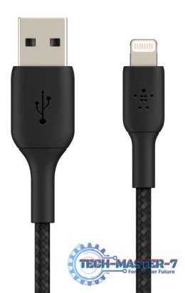 Kabel Braided USB- Lightning 2m czarne