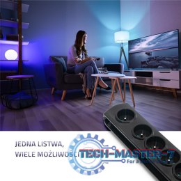 Listwa antyprzepięciowa z wyłącznikiem nożnym | 7 gniazd | 1.5m | Czarna