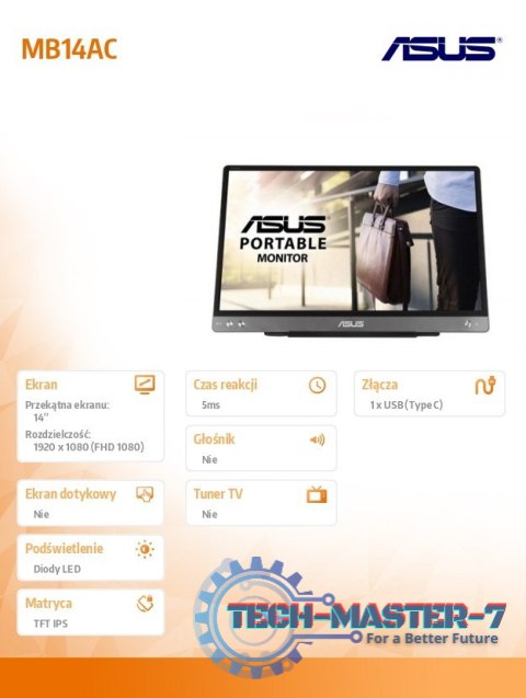 Monitor MB14AC 14 cali IPS FHD USB-C 9mm 0,59kg Przenośny ekran dodatkowy do notebooka Monitor MB14AC 14 cali IPS FHD USB-C 9mm 0,59kg Przenośny ekran dodatkowy do notebooka