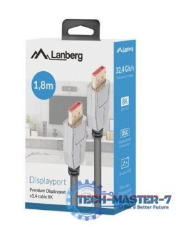 Kabel DISPLAYPORT M/M 20 PIN V1.4 1.8m 8K czarny