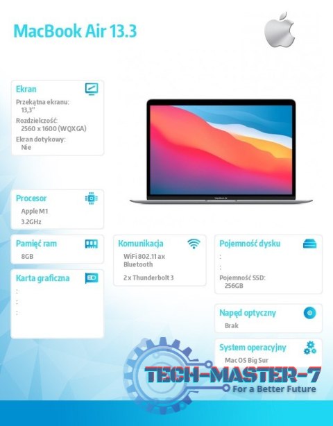 MacBook Air 13,3 cali: M1 8/7, 8GB, 256GB - Gwiezdna szarość MacBook Air 13,3 cali: M1 8/7, 8GB, 256GB - Gwiezdna szarość