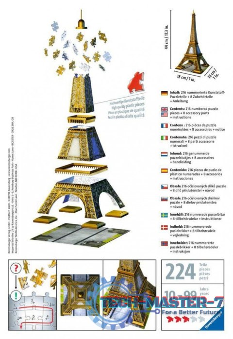 Puzzle 216 elementów 3D Wieża Eiffla Puzzle 216 elementów 3D Wieża Eiffla
