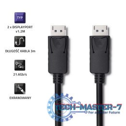 Kabel DisplayPort v1.2 męski | DisplayPort v1.2 męski | 4K |3m