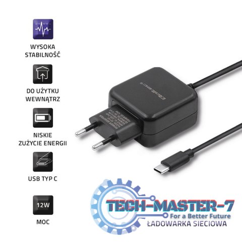 Ładowarka sieciowa 5V | 2.4A | 12W | USB typ C | Czarna Ładowarka sieciowa 5V | 2.4A | 12W | USB typ C | Czarna