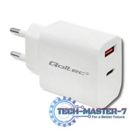 Ładowarka sieciowa | 18W | 5-12V | 1.5-3A | USB typ C PD | USB QC 3.0 | Biała