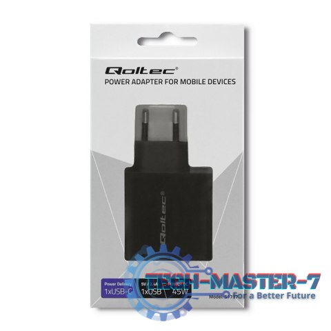 Ładowarka sieciowa | 45W | 5-20V | 2.25-3A | USB typ C PD | USB | Czarna Ładowarka sieciowa | 45W | 5-20V | 2.25-3A | USB typ C PD | USB | Czarna