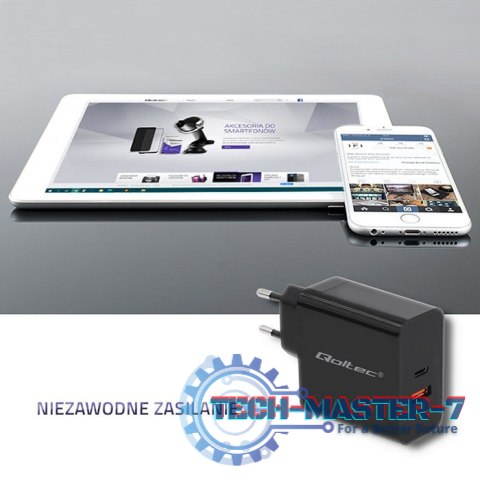 Ładowarka sieciowa | 63W | 5-20V | 1.5-3A | USB typ C PD | USB QC 3.0 | Czarna Ładowarka sieciowa | 63W | 5-20V | 1.5-3A | USB typ C PD | USB QC 3.0 | Czarna