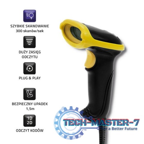 Laserowy czytnik kodów 1D | 2D | USB |Czarny Laserowy czytnik kodów 1D | 2D | USB |Czarny