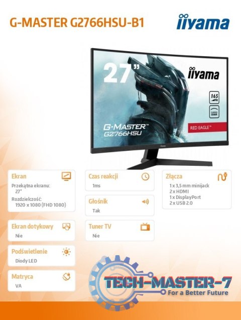Monitor 27 cali G2766HSU-B1 VA,165HZ,1500R,1MS,DP,HDMIx2,USB,FreeSync Monitor 27 cali G2766HSU-B1 VA,165HZ,1500R,1MS,DP,HDMIx2,USB,FreeSync