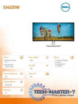 Monitor S3422DW 34 cale VA LED 21:9 3440x1440/HDMI/DP/3Y