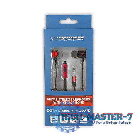 Słuchawki z mikrofonem Douszne ESPERANZA EH207KR (1.2m /3.5 mm minijack wtyk/Czarno-czerwony) Słuchawki z mikrofonem Douszne ESPERANZA EH207KR (1.2m /3.5 mm minijack wtyk/Czarno-czerwony)