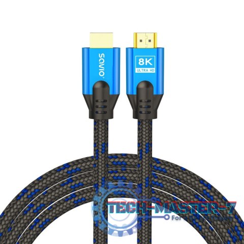 Kabel HDMI (M) v2.1, 3m, 8K, miedź, niebiesko-czarny, złote końcówki, ethernet/3D, CL-143 Kabel HDMI (M) v2.1, 3m, 8K, miedź, niebiesko-czarny, złote końcówki, ethernet/3D, CL-143