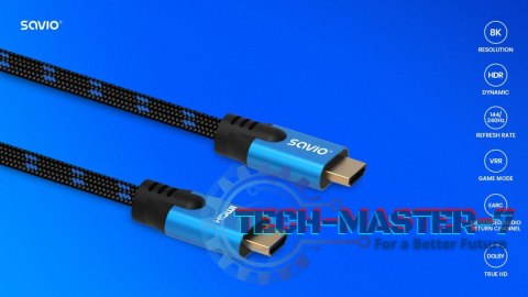 Kabel HDMI (M) v2.1, 3m, 8K, miedź, niebiesko-czarny, złote końcówki, ethernet/3D, CL-143 Kabel HDMI (M) v2.1, 3m, 8K, miedź, niebiesko-czarny, złote końcówki, ethernet/3D, CL-143