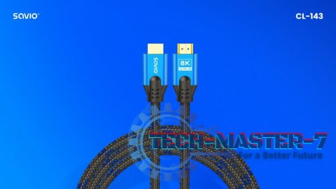 Kabel HDMI (M) v2.1, 3m, 8K, miedź, niebiesko-czarny, złote końcówki, ethernet/3D, CL-143 Kabel HDMI (M) v2.1, 3m, 8K, miedź, niebiesko-czarny, złote końcówki, ethernet/3D, CL-143