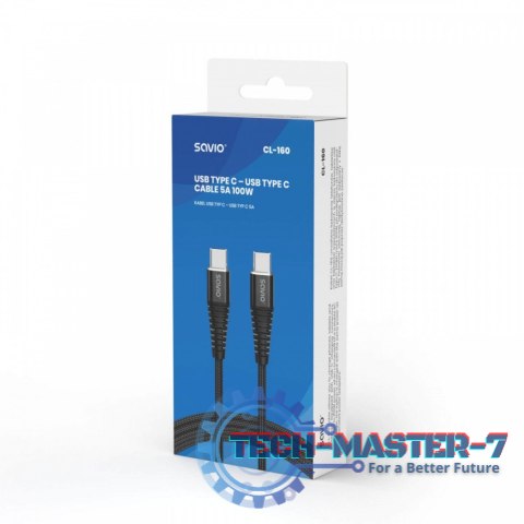 Kabel USB typu C - USB typu C 5A 2m, CL-160 Kabel USB typu C - USB typu C 5A 2m, CL-160