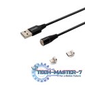 Kabel magnetyczny USB - USB typ C, Micro i Lightning, czarny, 1m, CL-152