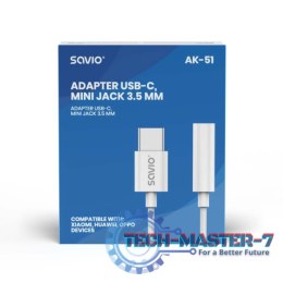 Adapter USB-C - Mini Jack 3,5mm, Xiaomi, Huawei, Oppo, AK-51