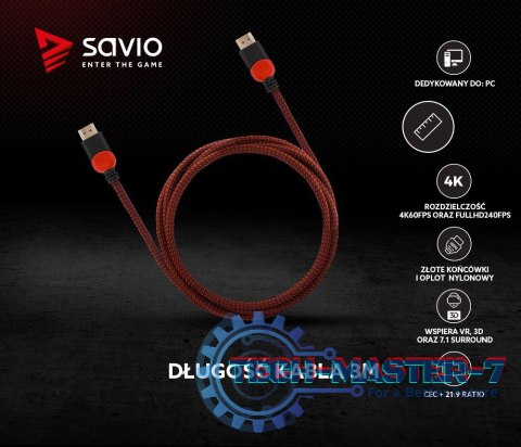 Kabel HDMI 2.0 czerwono-czarny 3 m, GCL-04 Kabel HDMI 2.0 czerwono-czarny 3 m, GCL-04