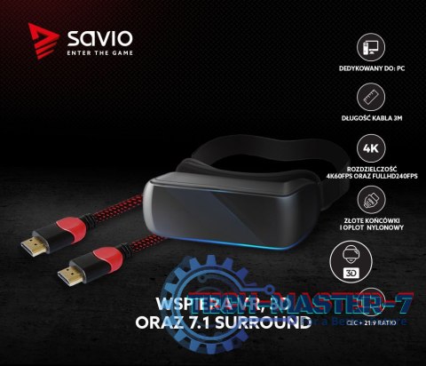 Kabel HDMI 2.0 czerwono-czarny 3 m, GCL-04 Kabel HDMI 2.0 czerwono-czarny 3 m, GCL-04