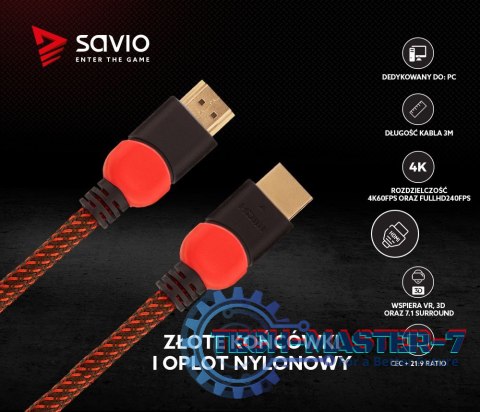 Kabel HDMI 2.0 czerwono-czarny 3 m, GCL-04 Kabel HDMI 2.0 czerwono-czarny 3 m, GCL-04