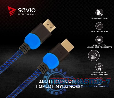 Kabel HDMI 2.0 niebiesko-czarny 3m, GCL-05 Kabel HDMI 2.0 niebiesko-czarny 3m, GCL-05
