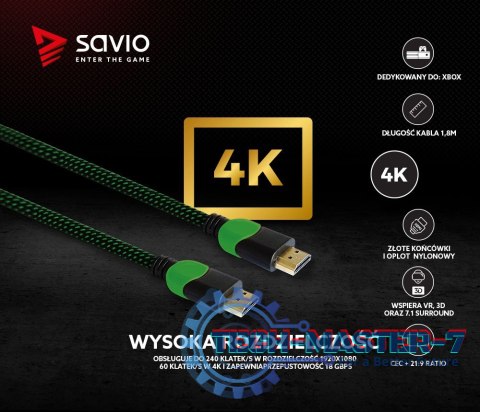 Kabel HDMI 2.0 zielono-czarny 1,8m, GCL-03 Kabel HDMI 2.0 zielono-czarny 1,8m, GCL-03